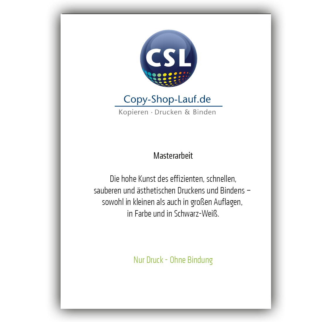 Einzelblattdruck ohne Bindung